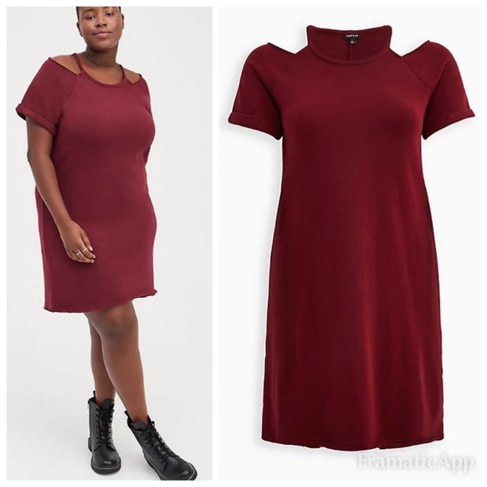 NWT TORRID Cold Shoulder Dress - Cozy Fleece Wine